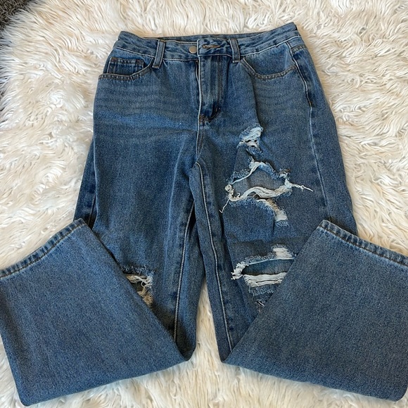 A bluish grayish wide leg ripped jeans for women Petite small. - Picture 1 of 3